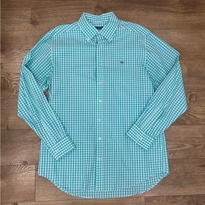 Vineyard Vines Slim Fit Whale Shirt Green White Plaid Size Large
